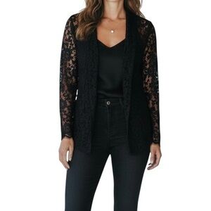 Apt. 9 Black Floral Lace Blazer Jacket Size M NWT Sheer Dressy Evening Layering